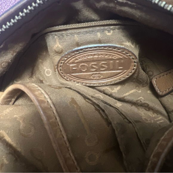 FOSSIL MADDOX Leather Khaki Canvas Bucket Crossbody Shoulder Bag Traveler - Picture 13 of 15